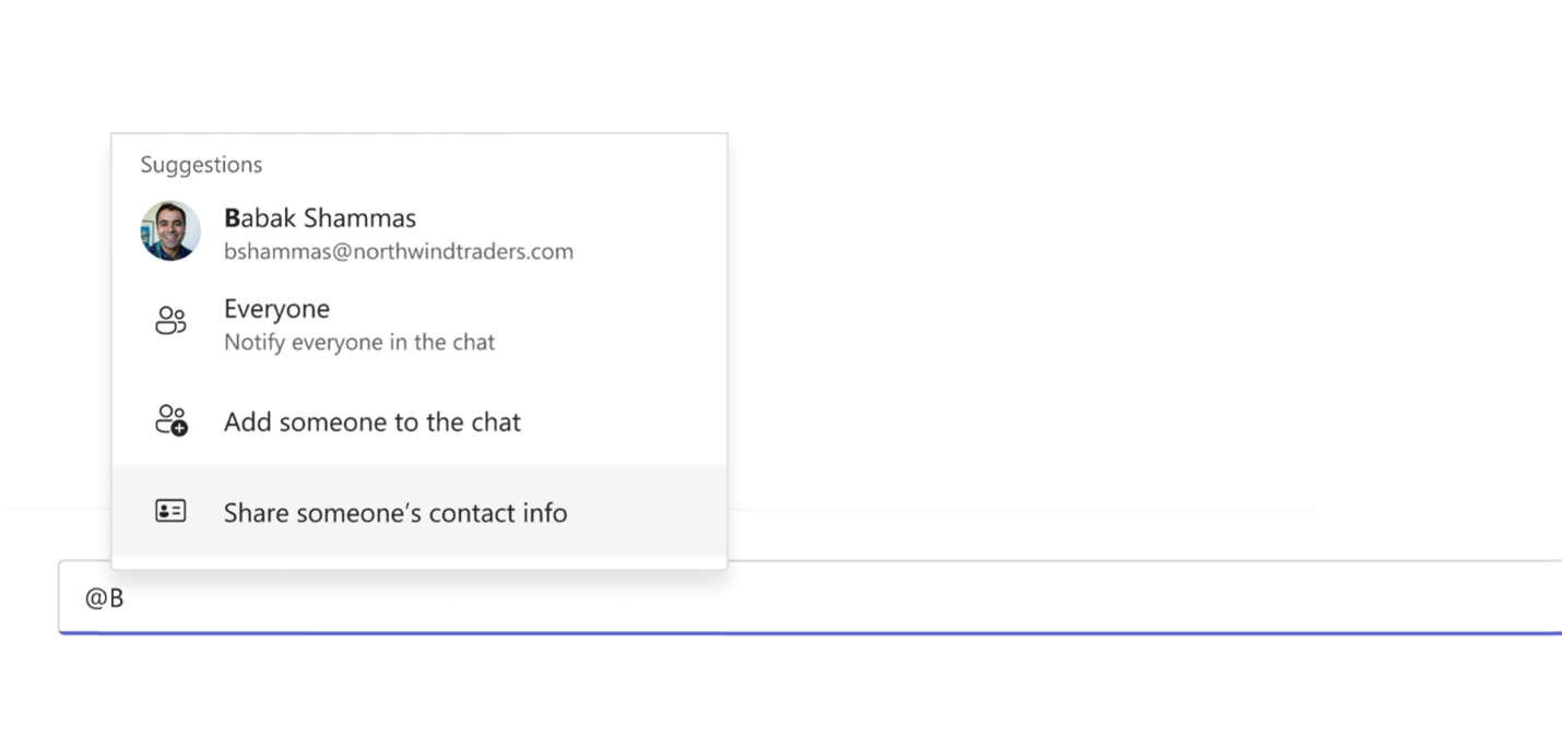 Share contact information of people in Microsoft Teams chat