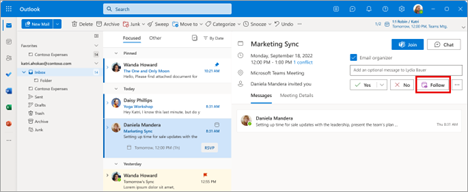 Microsoft Outlook and Microsoft Teams: Respond to meetings with Follow